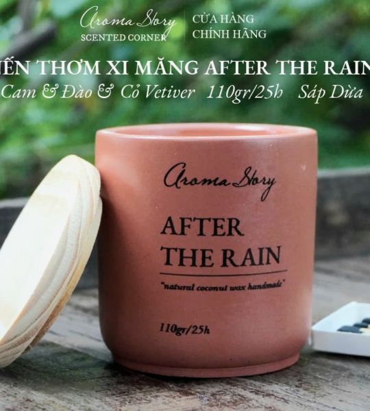 Nến Thơm Cốc Xi Măng Hương Cam, Đào & Cỏ Vetiver After The Rain Aroma Story Size 110g