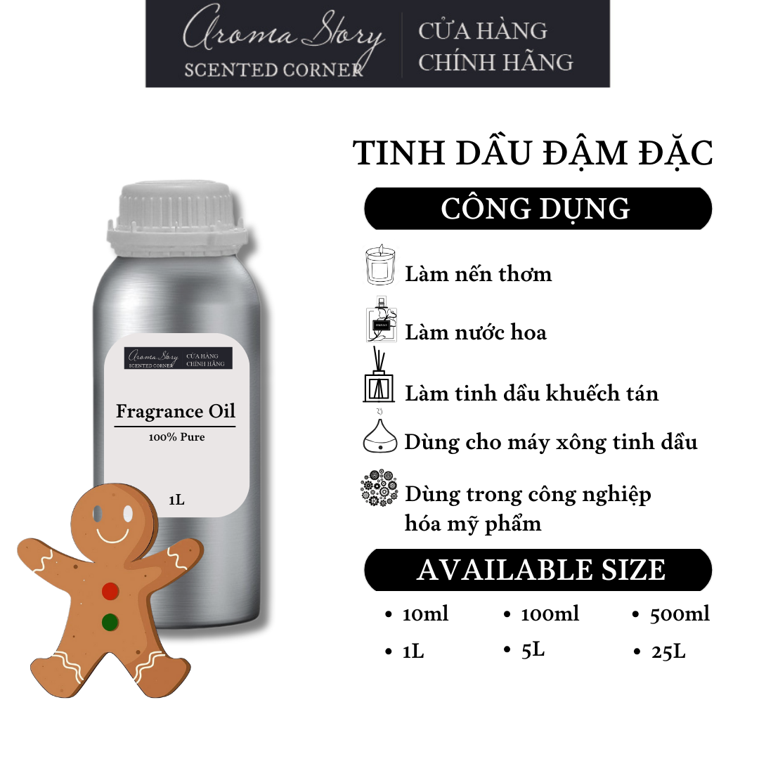 Tinh Dầu Đậm Đặc Aroma Story Bánh Gừng (GINGERBREAD)- Dùng Để Làm Tinh Dầu Khuếch Tán, Nến Thơm, Nước Hoa, Máy Xông