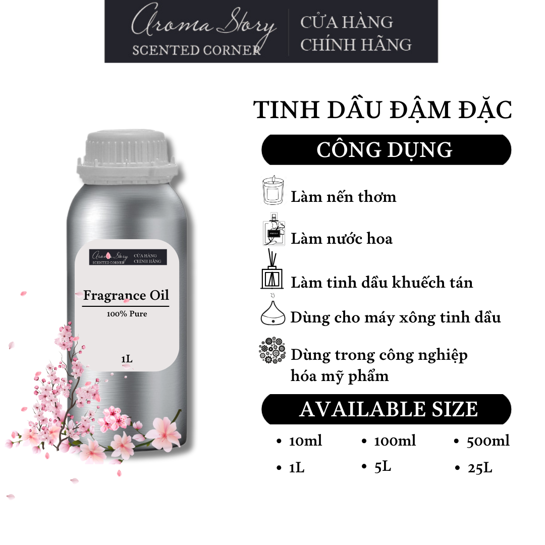 Tinh Dầu Đậm Đặc Aroma Story Hương Hoa Anh Đào - Dùng Để Làm Nến Thơm, Nước Hoa, Tinh Dầu Khuếch Tán, Máy Xông