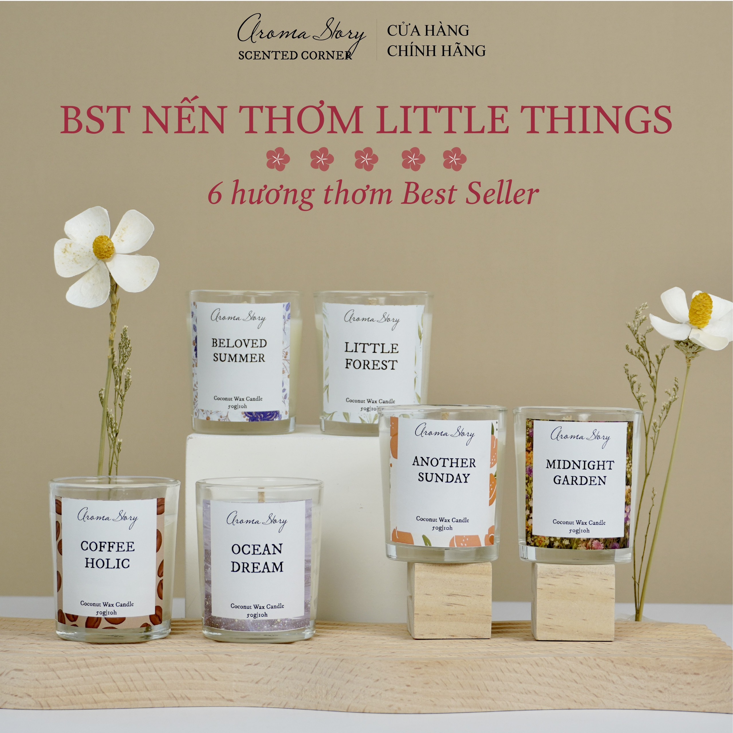 Nến Thơm Mini Hương Gỗ Ấm & Hoa Anh Đào Little Forest Aroma Story Size 50g