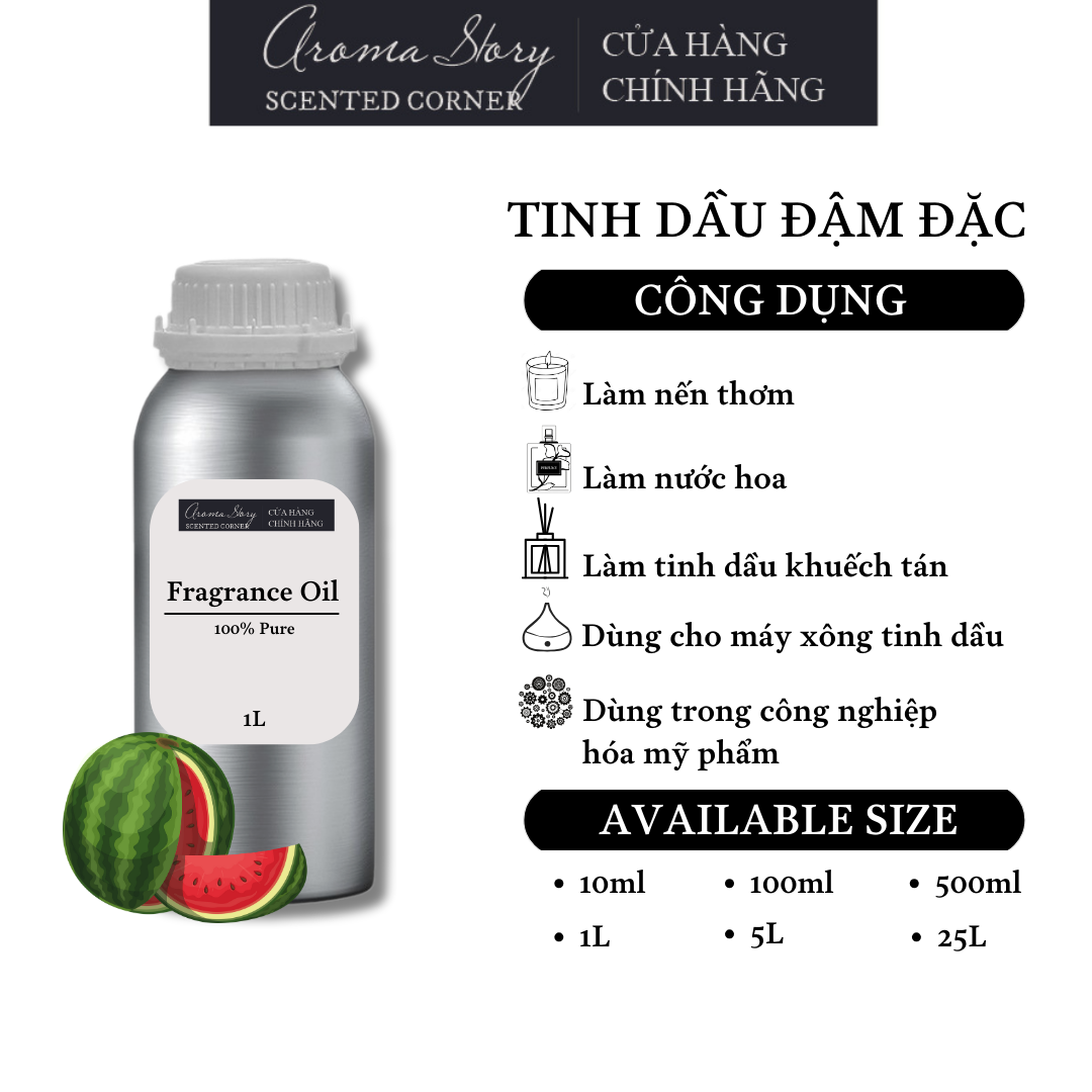 Tinh Dầu Đậm Đặc Aroma Story Hương Dưa Hấu (Water Melon) - Dùng Để Làm Nến Thơm, Nước Hoa, Tinh Dầu Khuếch Tán, Máy Xông