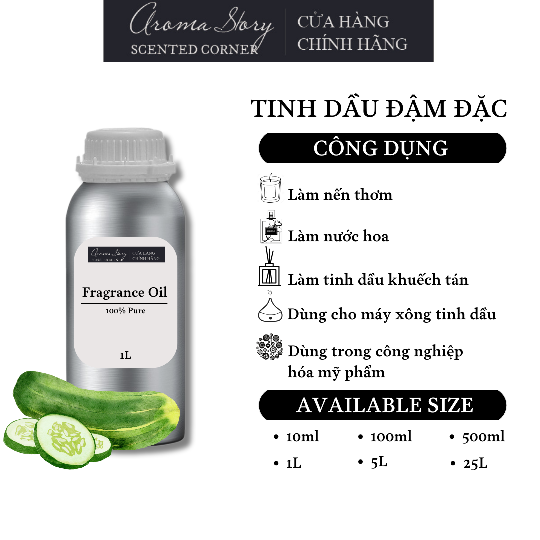 Tinh Dầu Đậm Đặc Aroma Story Hương Dưa Leo (Cucumber) - Dùng Để Làm Nến Thơm, Nước Hoa, Tinh Dầu Khuếch Tán, Máy Xông