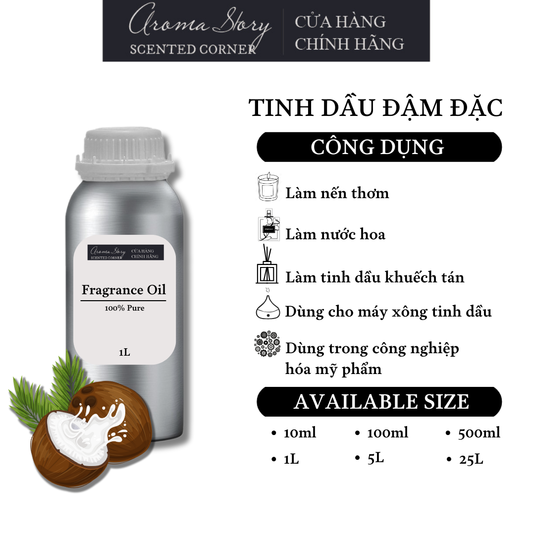 Tinh Dầu Đậm Đặc Aroma Story Hương Sữa Dừa (Coconut Milk)- Dùng Để Làm Nến Thơm, Nước Hoa, Tinh Dầu Khuếch Tán, Máy Xông