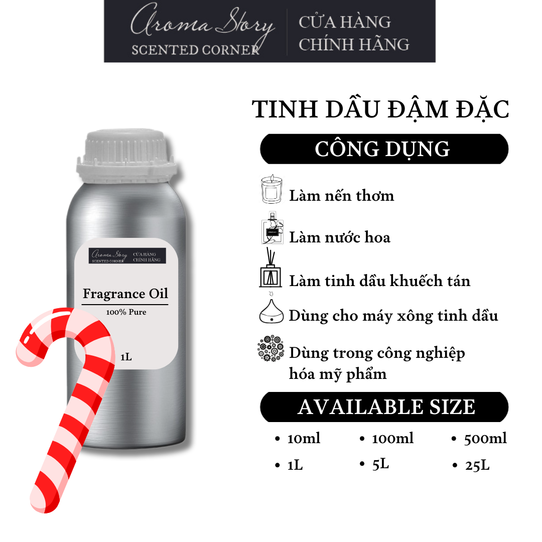 Tinh Dầu Đậm Đặc Aroma Story Hương Kẹo Gậy (CANDYCANE) - Dùng Để Làm Nến Thơm, Nước Hoa, Tinh Dầu Khuếch Tán, Máy Xông