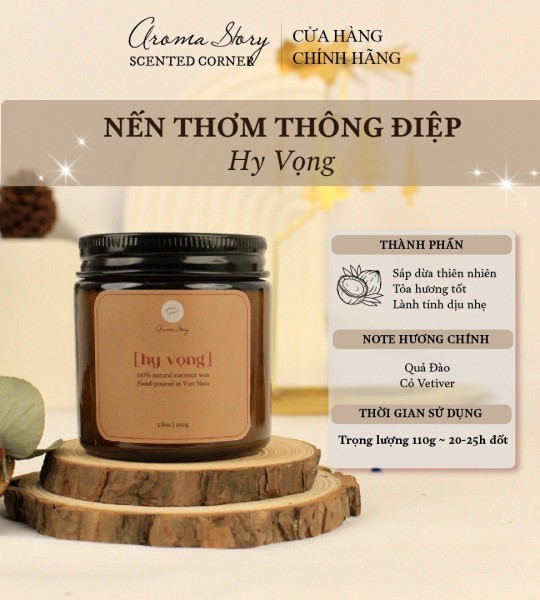 Nến Thơm Cốc Thủy Tinh Hương Cam, Đào & Cỏ Vetiver "Hy Vọng" Aroma Story 100g