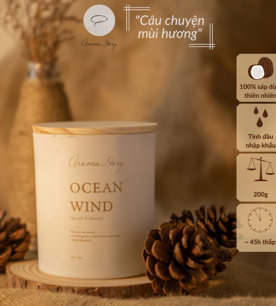 Nến Thơm Cốc Thủy Tinh Hương Xô Thơm, Muối Biển & Hoa Lily Ocean Wind Aroma Story 200g