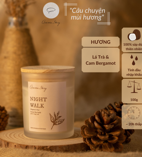 Nến Thơm Cốc Thủy Tinh Hương Thơm Khu Vườn Trà Night Walk Aroma Story 100g