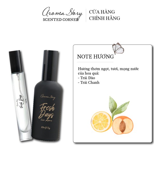 Nước Hoa Tóc Hương Chanh, Đào & Bạc Hà Fresh Days Aroma Story 10ml/100ml