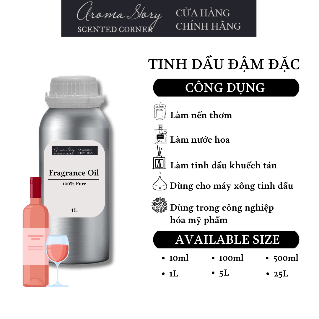 Tinh Dầu Đậm Đặc Aroma Story Rượu Hồng (Rose Wine) - Dùng Để Làm Nến Thơm, Nước Hoa, Tinh Dầu Khuếch Tán, Máy Xông