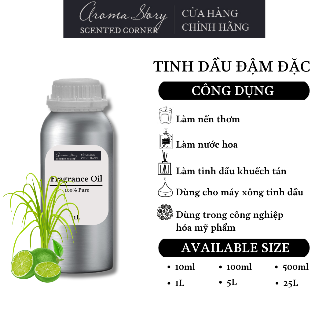 Tinh Dầu Đậm Đặc Aroma Story Hương Sả Chanh - Dùng Để Làm Nến Thơm, Nước Hoa, Tinh Dầu Khuếch Tán, Máy Xông Tinh Dầu