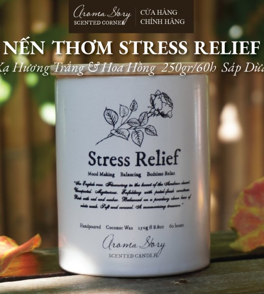 Nến Thơm Cốc Gốm Sứ Bát Tràng Hương Xạ Hương Trắng & Hoa Hồng Stress Relief Aroma Story 250g