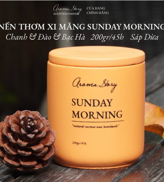 Nến Thơm Cốc Xi Măng Hương Chanh, Đào & Bạc Hà Sunday Morning Aroma Story Size 200g