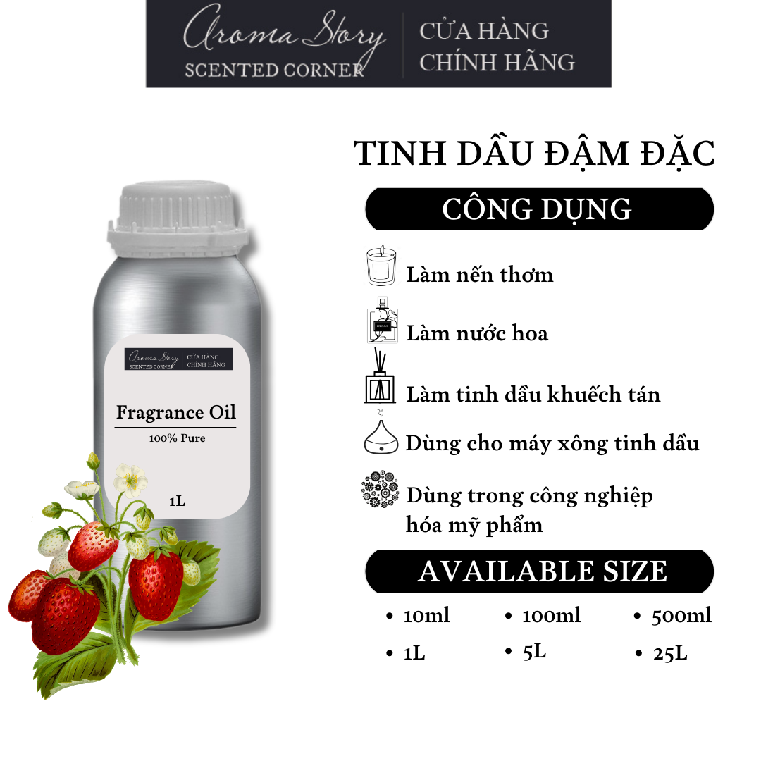 Tinh Dầu Đậm Đặc Aroma Story Hương Dâu Tây (Strawberry) - Dùng Để Làm Nến Thơm, Nước Hoa, Tinh Dầu Khuếch Tán, Máy Xông