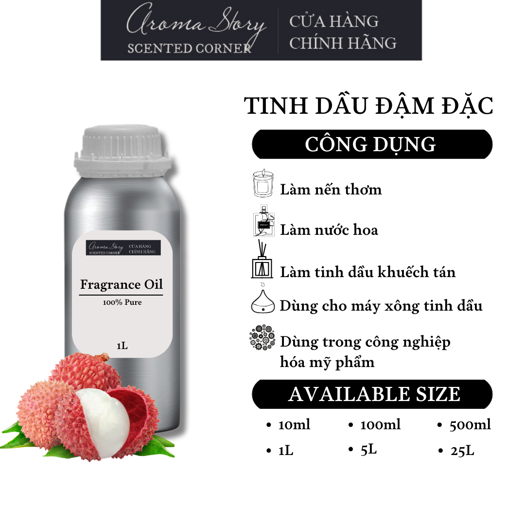 Tinh Dầu Đậm Đặc Aroma Story Hương Trái Vải (Lychee) - Dùng Để Làm Nến Thơm, Nước Hoa, Tinh Dầu Khuếch Tán, Máy Xông