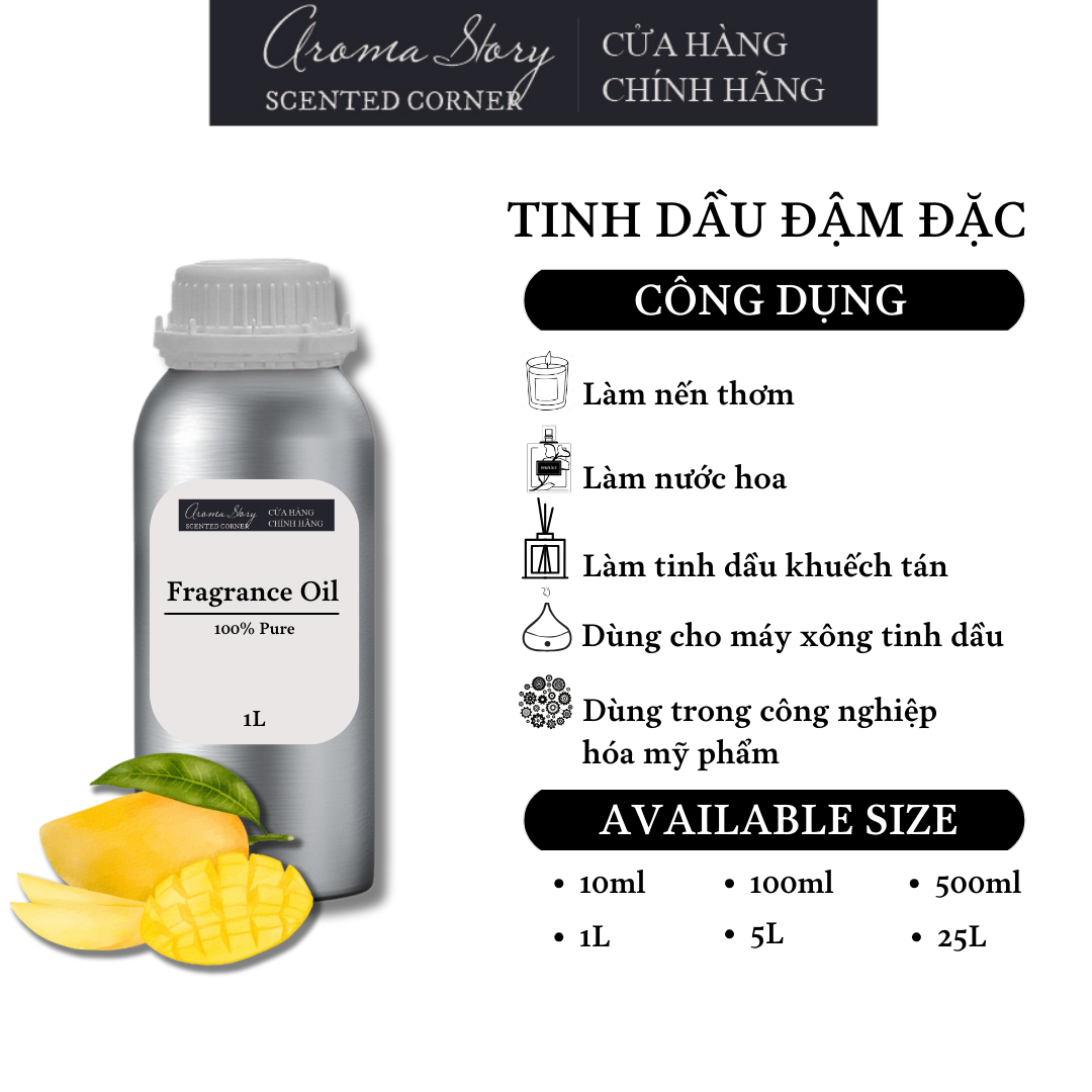 Tinh Dầu Đậm Đặc Aroma Story Hương Xoài (Mango)- Dùng Để Làm Nến Thơm, Nước Hoa, Tinh Dầu Khuếch Tán, Máy Xông Tinh Dầu