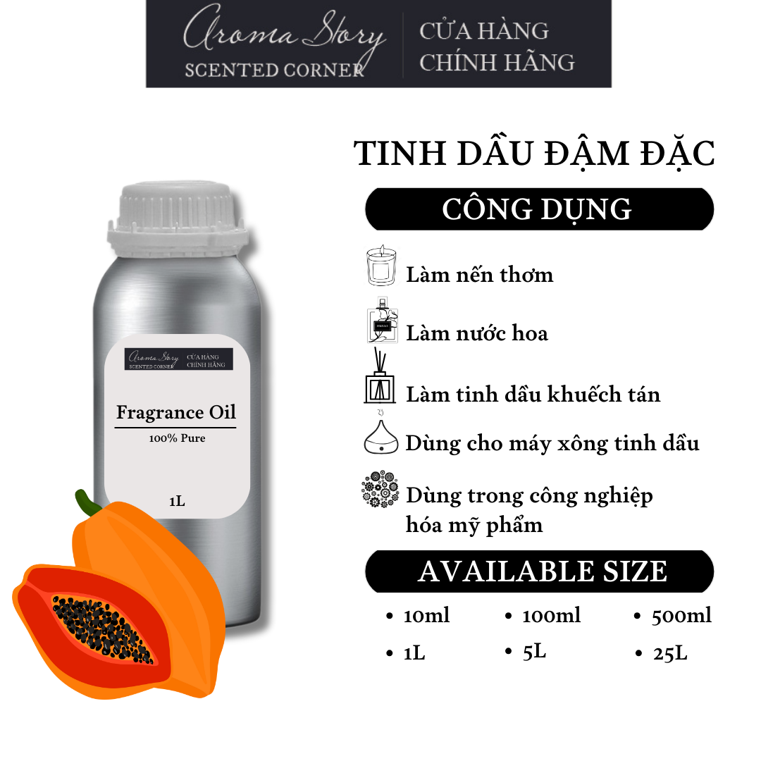 Tinh Dầu Đậm Đặc Aroma Story Hương Đu đủ (Papaya) - Dùng Để Làm Nến Thơm, Nước Hoa, Tinh Dầu Khuếch Tán, Máy Xông