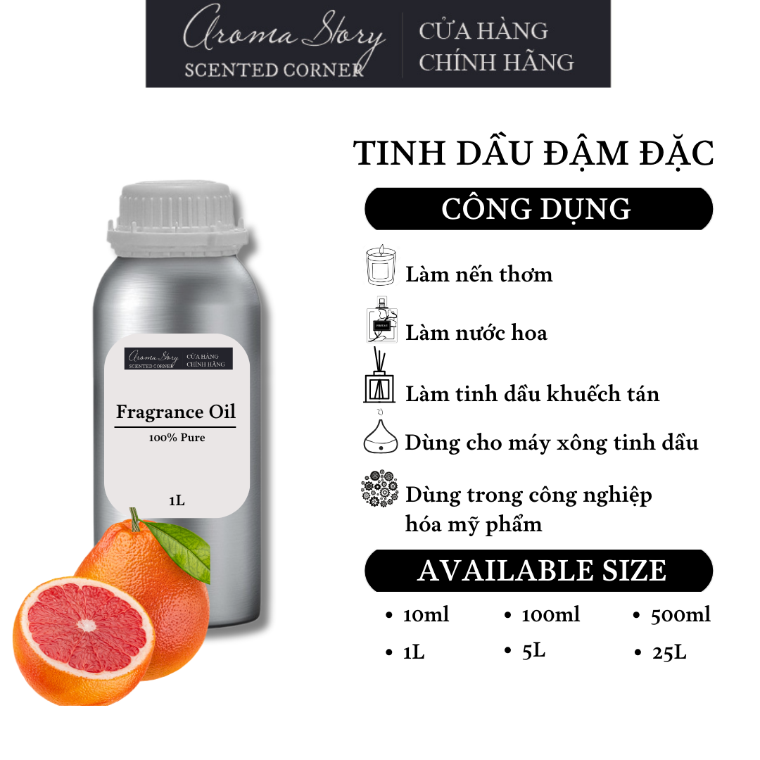 Tinh Dầu Đậm Đặc Aroma Story Hương Vỏ Bưởi Hồng (Grapefruit) - Dùng Để Làm Nến Thơm, Nước Hoa, Tinh Dầu Khuếch Tán