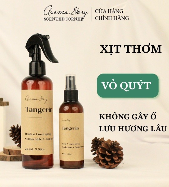 Xịt Thơm Phòng, Quần Áo Hương Vỏ Quýt Tangerin Aroma Story Size 30ml/100ml/280ml