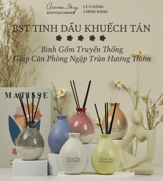 Tinh Dầu Khuếch Tán Thơm Phòng Lọ Gốm Truyền Thống Aroma Story Dạng Cắm Que Phiên Bản Đặc Biệt Size 100ml